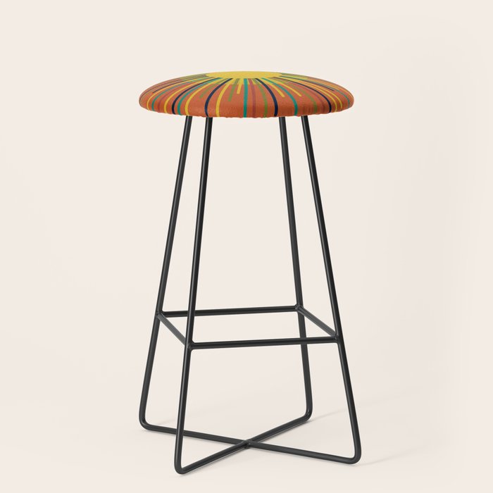 Sun 2 - Mid Mod Multicolor Sunburst on Orange Stool Gallery Image 1