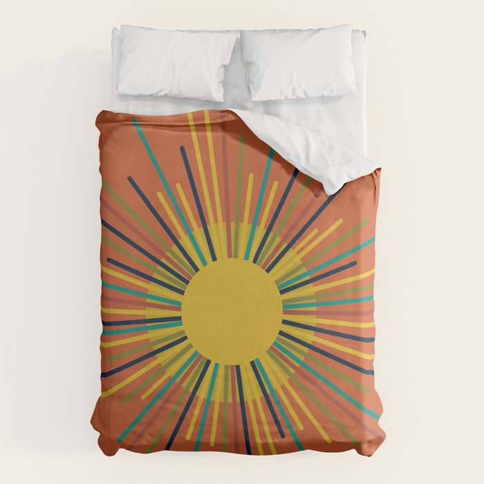 Sun 2 - Mid Mod Multicolor Sunburst on Orange Duvet Cover Gallery Image 6