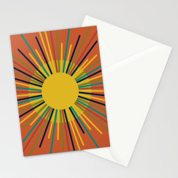 Sun 2 - Mid Mod Multicolor Sunburst on Orange Stationery Card Gallery Image 2