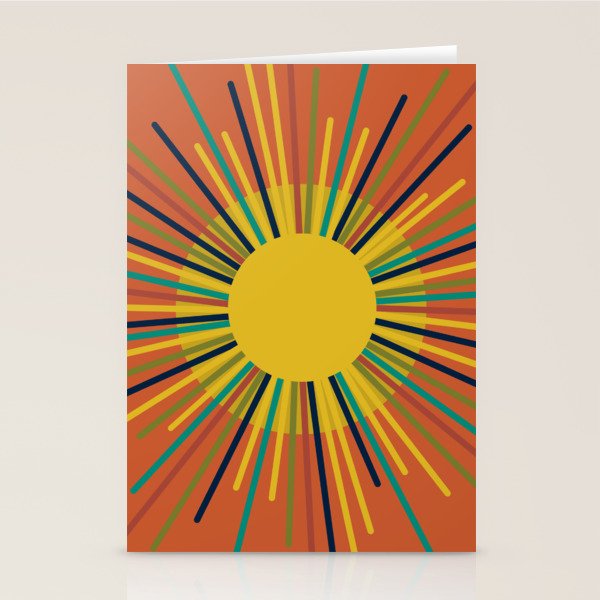 Sun 2 - Mid Mod Multicolor Sunburst on Orange Stationery Card Gallery Image 2
