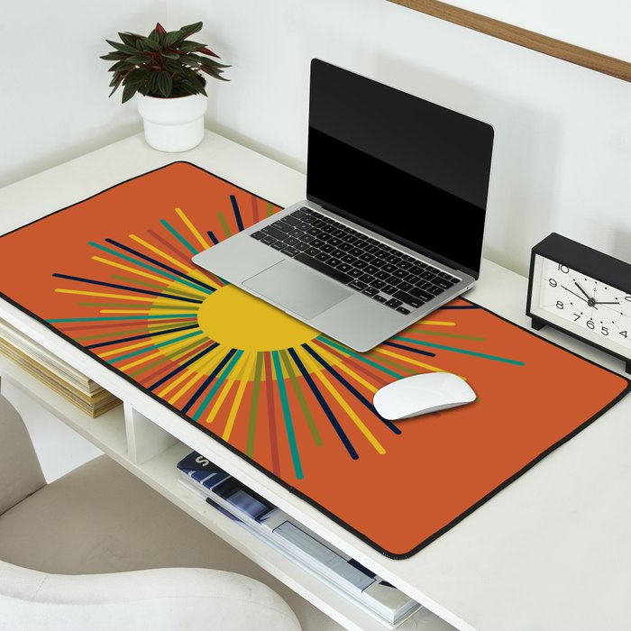 Sun 2 - Mid Mod Multicolor Sunburst on Orange Desk Mat Gallery Image 2