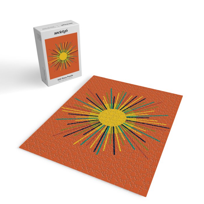 Sun 2 - Mid Mod Multicolor Sunburst on Orange Jigsaw Puzzle Gallery Image 2
