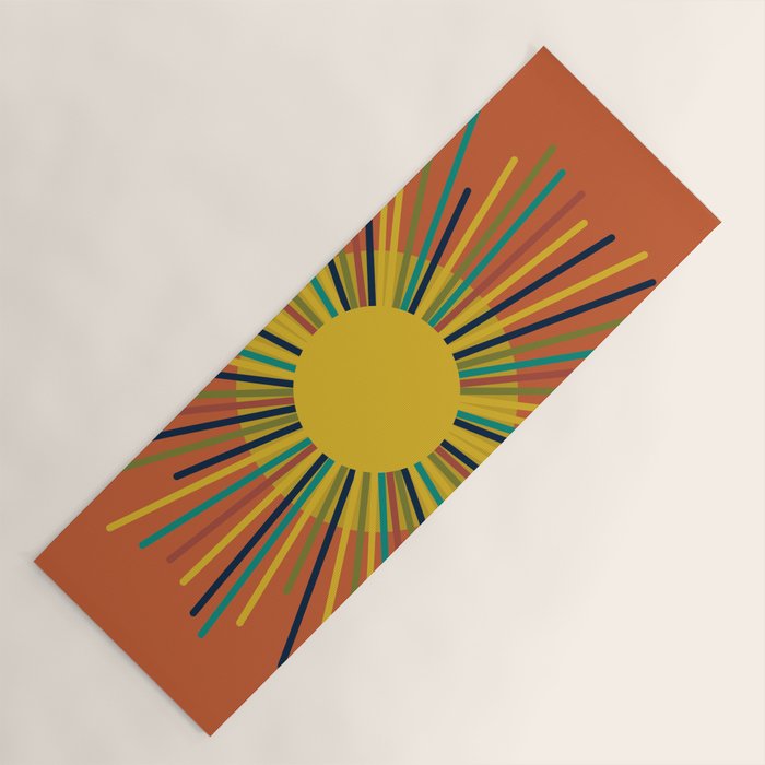 Sun 2 - Mid Mod Multicolor Sunburst on Orange Yoga Mat Gallery Image 1