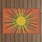 Sun 2 - Mid Mod Multicolor Sunburst on Orange Outdoor Rug Gallery Image 1