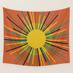 Sun 2 - Mid Mod Multicolor Sunburst on Orange Wall Tapestry Gallery Image 4
