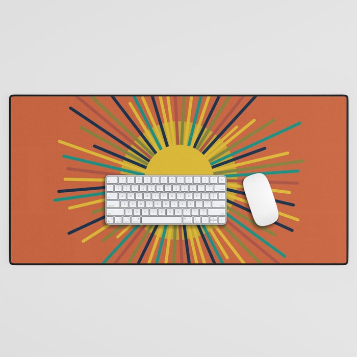 Sun 2 - Mid Mod Multicolor Sunburst on Orange Desk Mat Gallery Image 1