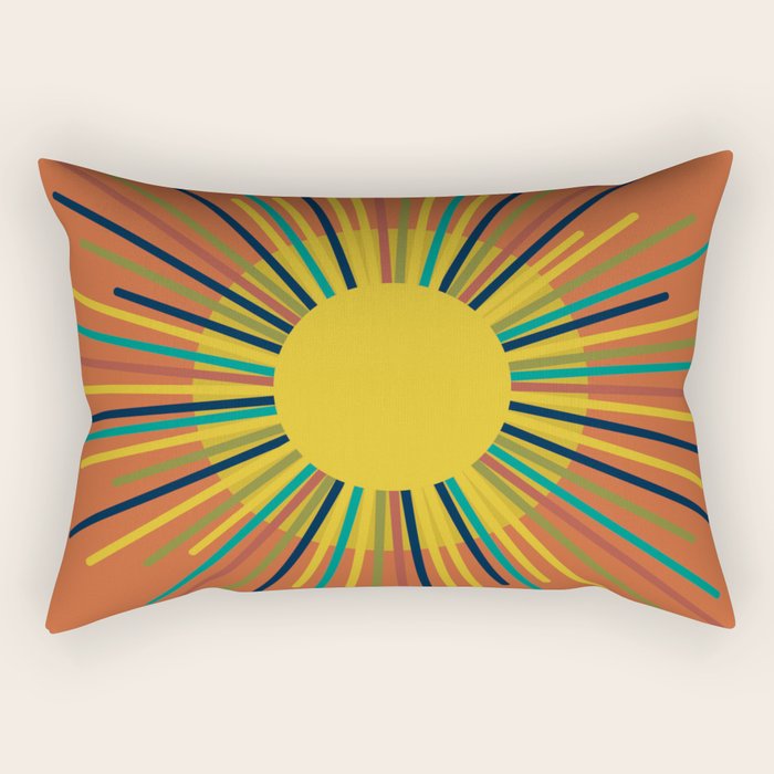 Sun 2 - Mid Mod Multicolor Sunburst on Orange Rectangular Pillow Gallery Image 2