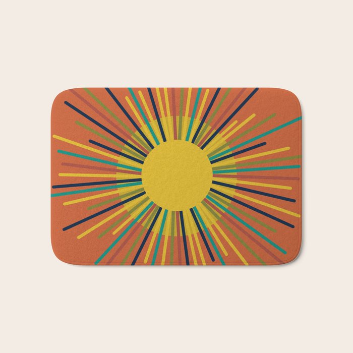 Sun 2 - Mid Mod Multicolor Sunburst on Orange Bath Mat Gallery Image 1