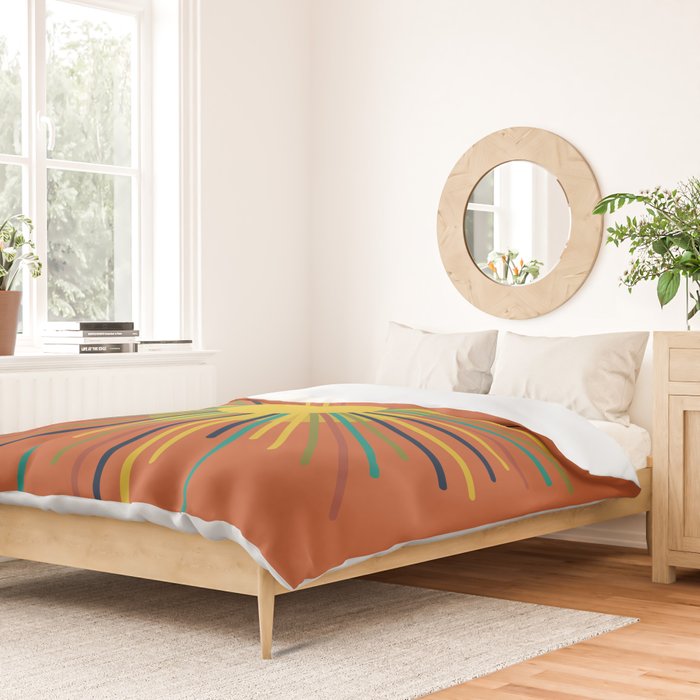 Sun 2 - Mid Mod Multicolor Sunburst on Orange Duvet Cover Gallery Image 2
