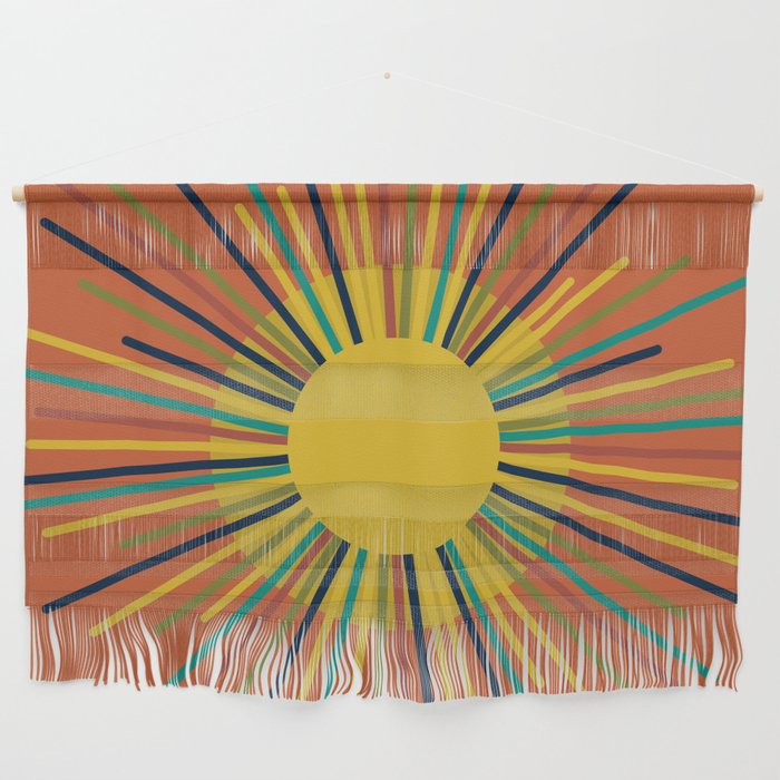 Sun 2 - Mid Mod Multicolor Sunburst on Orange Wall Hanging Gallery Image 1