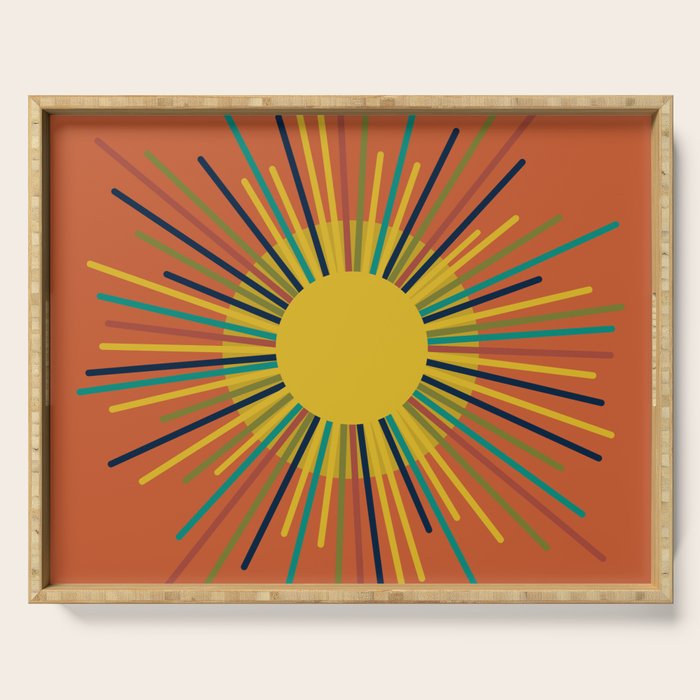 Sun 2 - Mid Mod Multicolor Sunburst on Orange Serving Tray Gallery Image 1