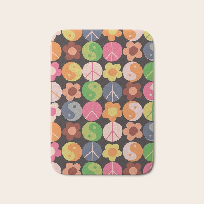 Flower power black Bath Mat Gallery Image 1