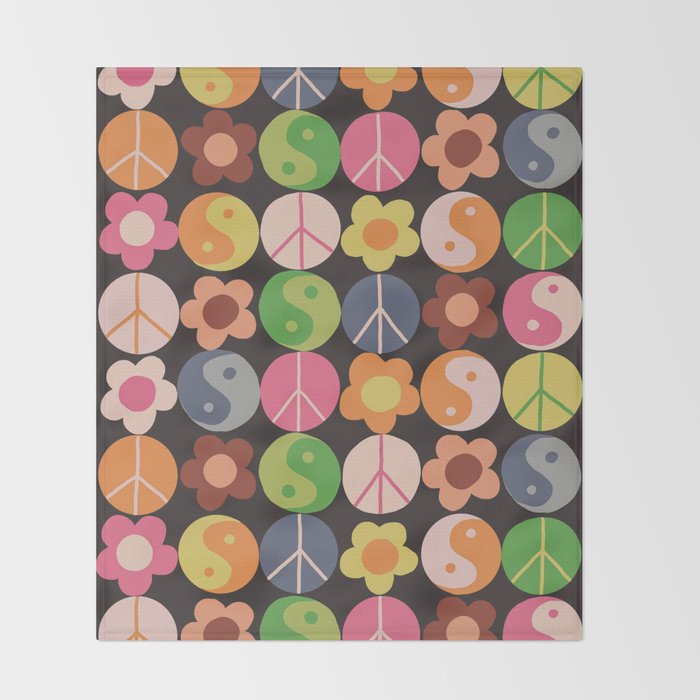 Flower power black Throw Blanket Gallery Image 2