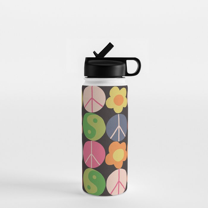 Flower power black Water Bottle Gallery Image 1