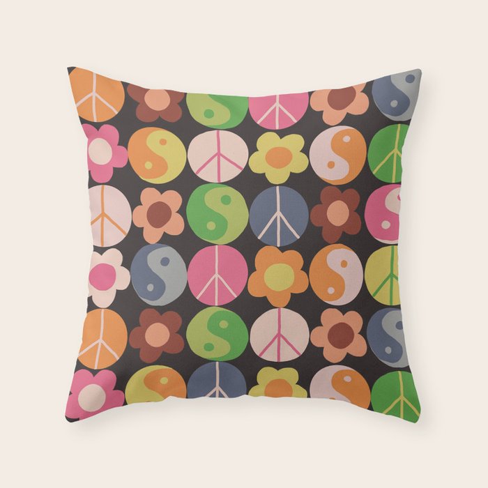 Flower power black Throw Pillow Gallery Image 1