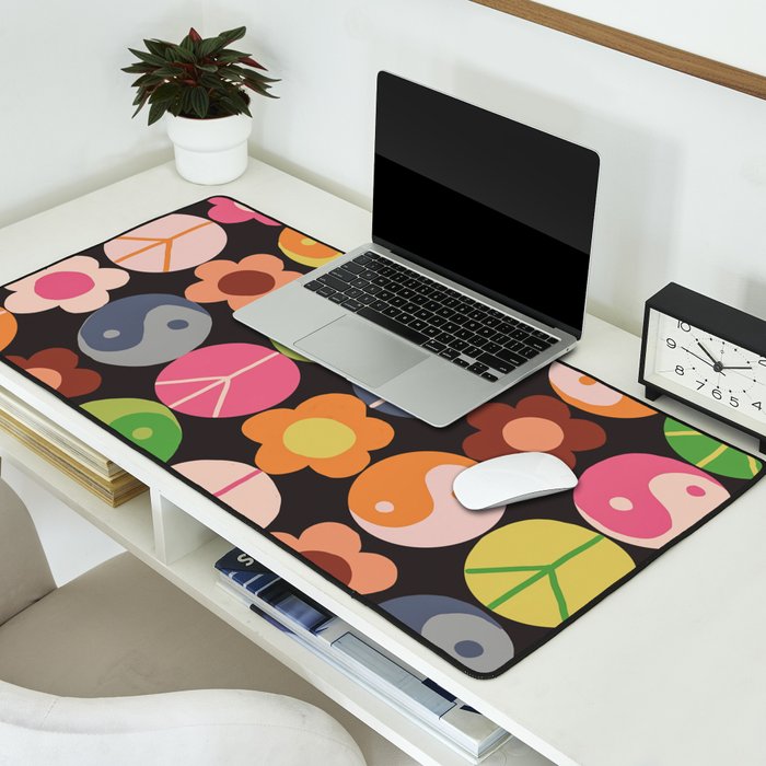 Flower power black Desk Mat Gallery Image 2