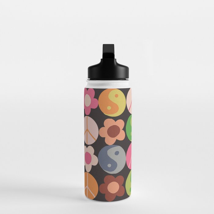 Flower power black Water Bottle Gallery Image 3