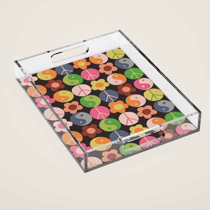 Flower power black Acrylic Tray Gallery Image 1