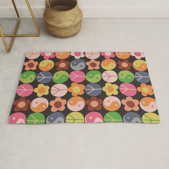 Flower power black Rug Gallery Image 1