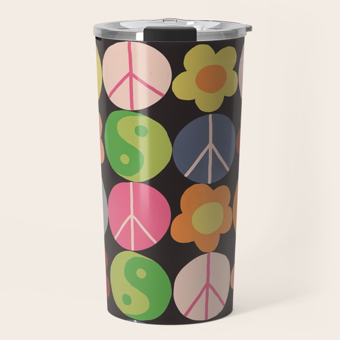 Flower power black Travel Mug Gallery Image 1