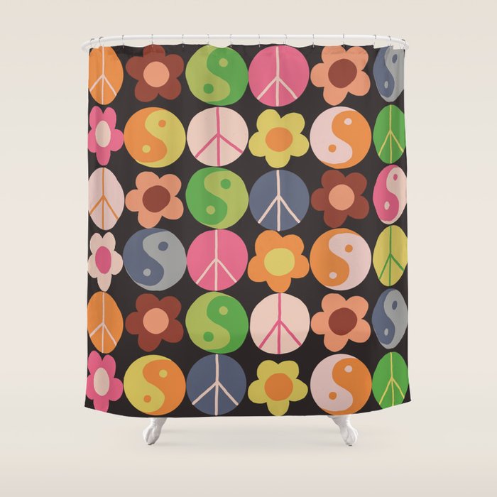 Flower power black Shower Curtain Gallery Image 1