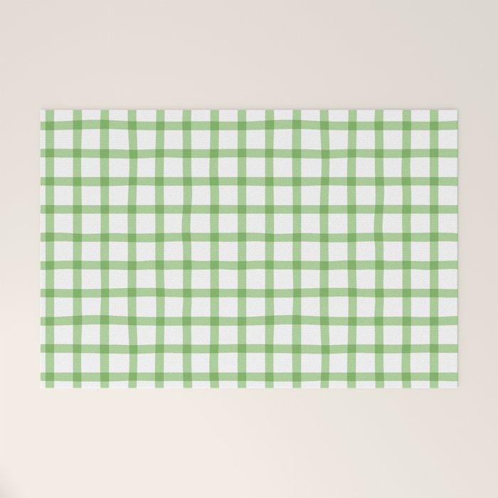 Green geometric plaid gingham pattern Welcome Mat Gallery Image 1