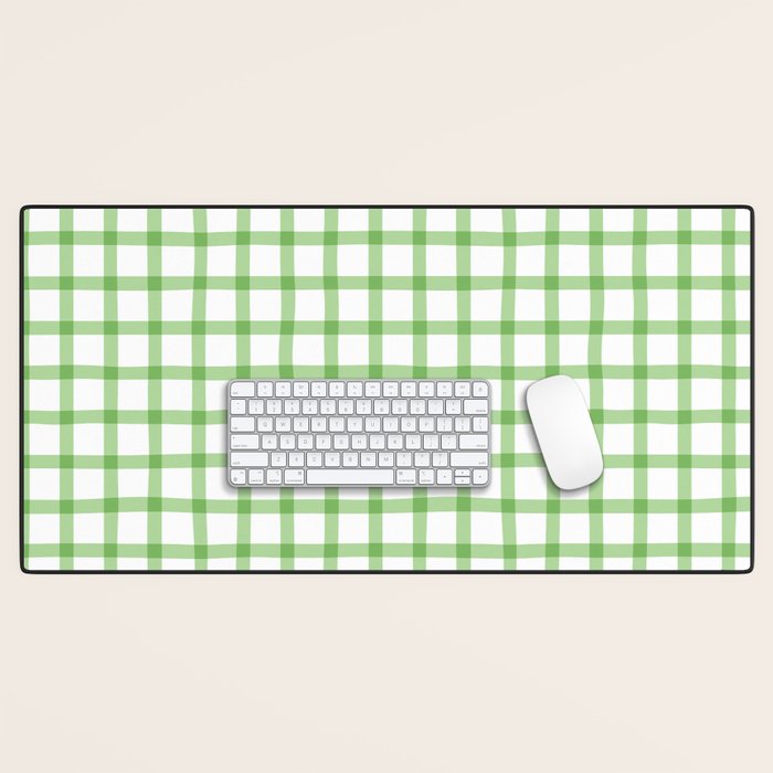Green geometric plaid gingham pattern Desk Mat Gallery Image 1