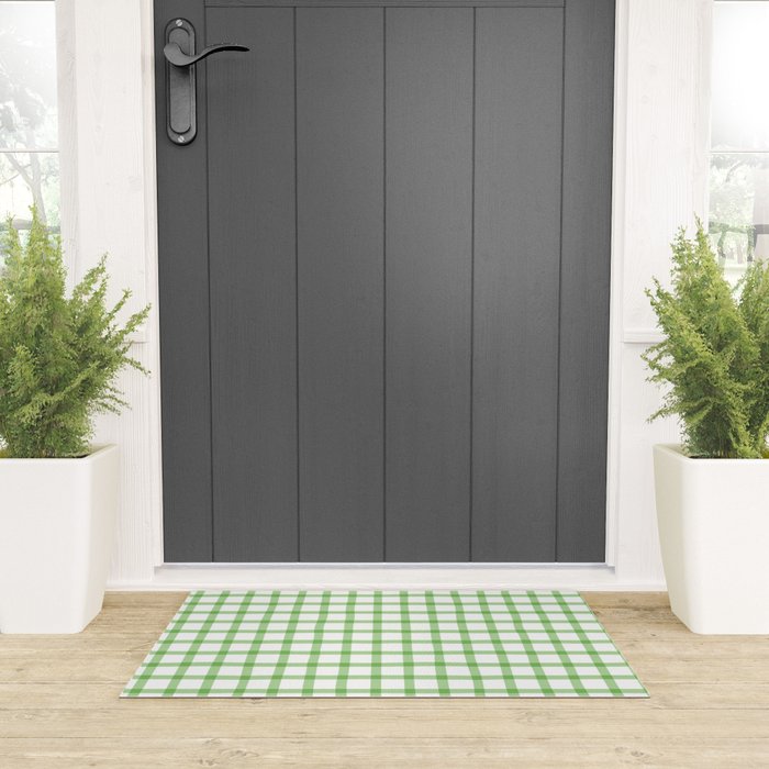 Green geometric plaid gingham pattern Welcome Mat Gallery Image 3