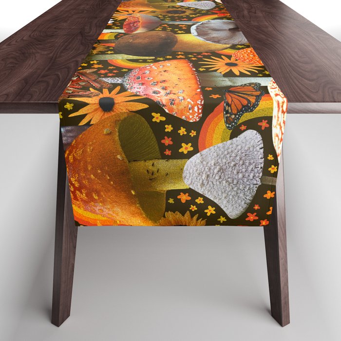 Mushroom Collage Print in Green Table Runner Gallery Image 1