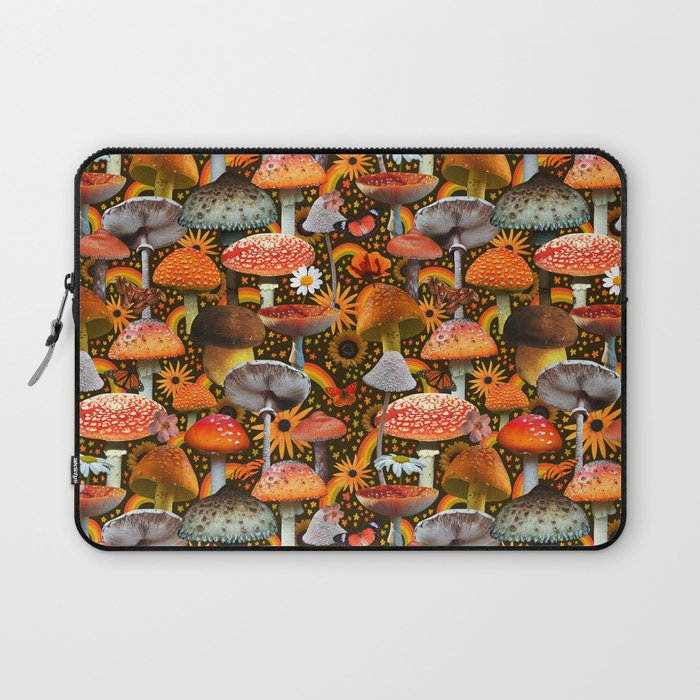 Mushroom Collage Print in Green Laptop Sleeve Gallery Image 1
