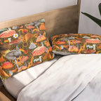 Mushroom Collage Print in Green Pillow Sham Gallery Image 2