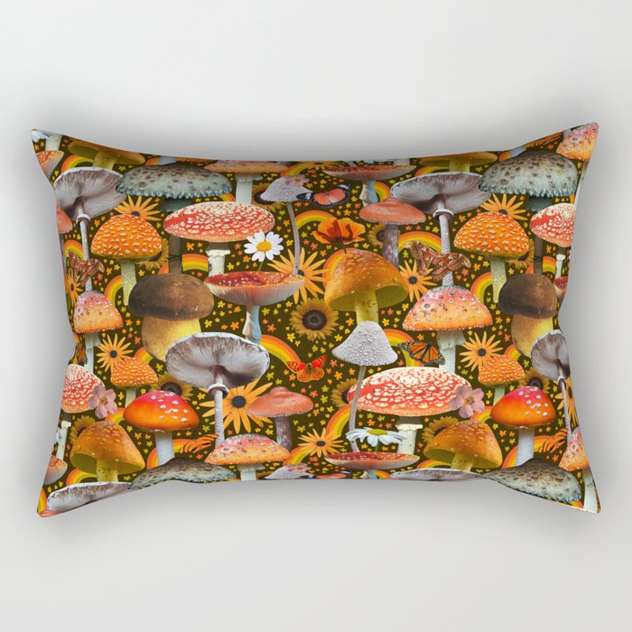 Mushroom Collage Print in Green Rectangular Pillow Gallery Image 1