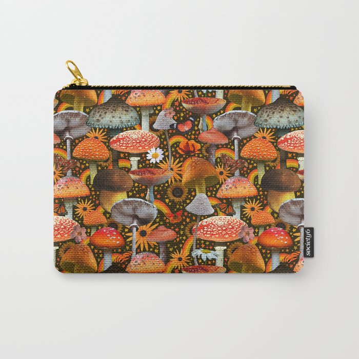 Mushroom Collage Print in Green Carry All Pouch Gallery Image 1