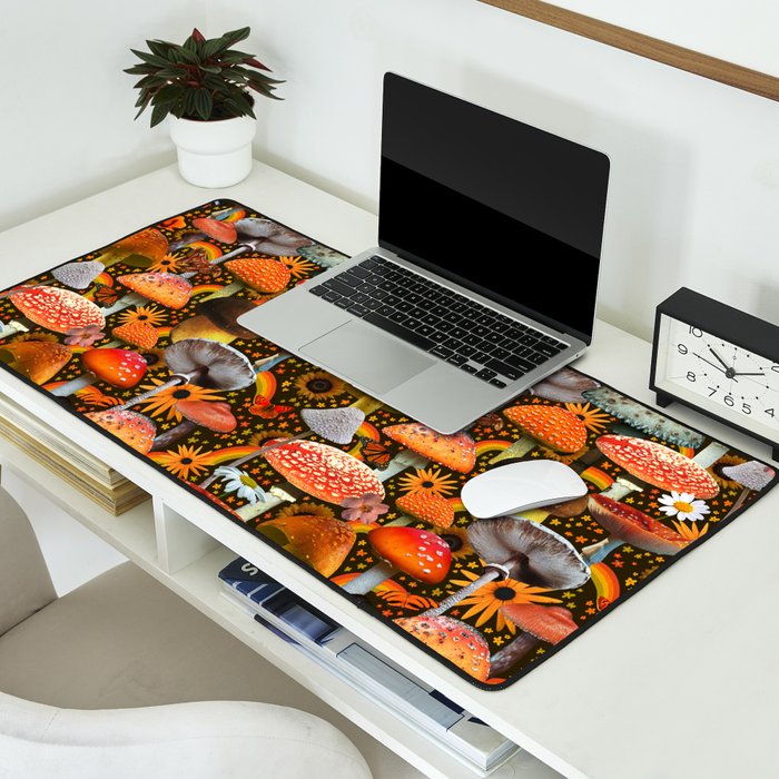 Mushroom Collage Print in Green Desk Mat Gallery Image 2