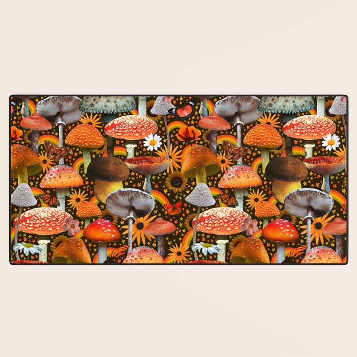 Mushroom Collage Print in Green Desk Mat Gallery Image 3