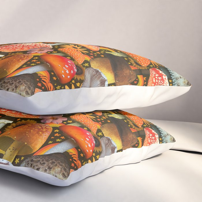 Mushroom Collage Print in Green Pillow Sham Gallery Image 3