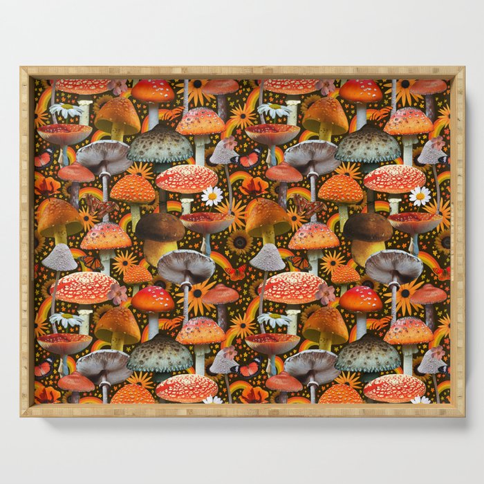 Mushroom Collage Print in Green Serving Tray Gallery Image 1