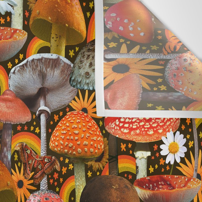 Mushroom Collage Print in Green Wall Tapestry Gallery Image 3