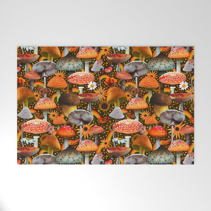 Mushroom Collage Print in Green Welcome Mat Gallery Image 1