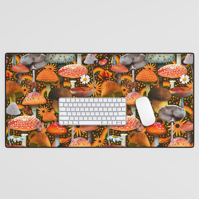 Mushroom Collage Print in Green Desk Mat Gallery Image 1