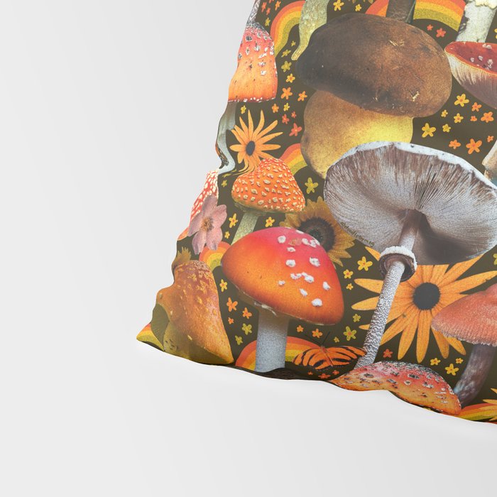 Mushroom Collage Print in Green Pillow Sham Gallery Image 4