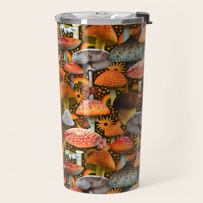 Mushroom Collage Print in Green Travel Mug Gallery Image 2