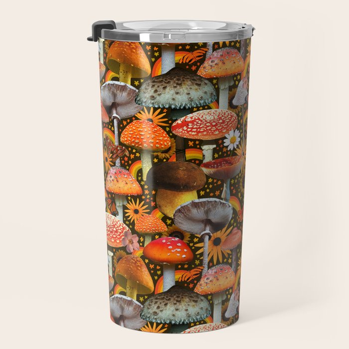Mushroom Collage Print in Green Travel Mug Gallery Image 3