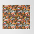 Mushroom Collage Print in Green Throw Blanket Gallery Image 2