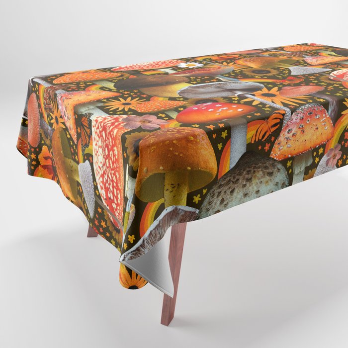 Mushroom Collage Print in Green Tablecloth Gallery Image 1