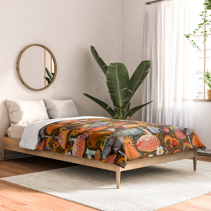 Mushroom Collage Print in Green Comforter Gallery Image 2