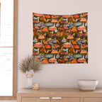 Mushroom Collage Print in Green Wall Tapestry Gallery Image 2