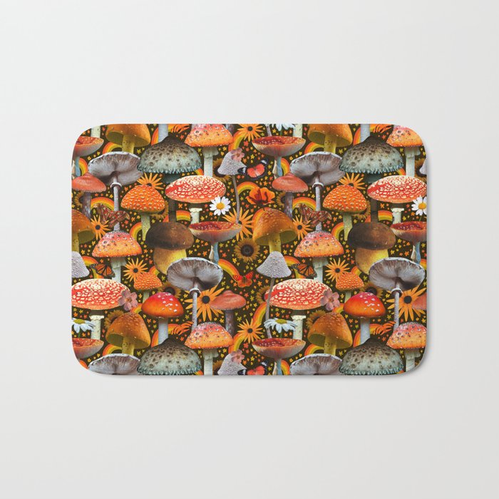 Mushroom Collage Print in Green Bath Mat Gallery Image 1