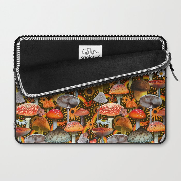 Mushroom Collage Print in Green Laptop Sleeve Gallery Image 2