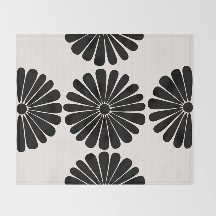 Retro Daisy Abstract I Black and White Bold Floral Throw Blanket Gallery Image 2